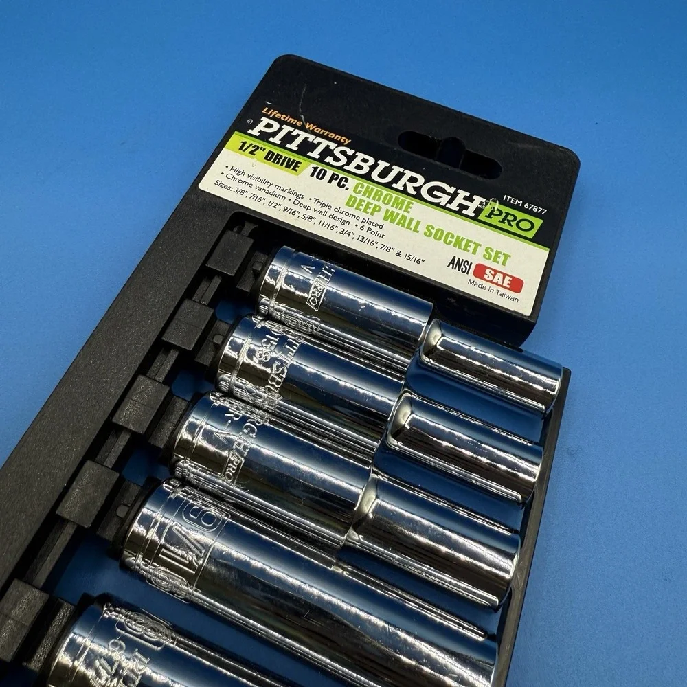 PITTSBURGH 67877-‎ 10 Pc 1/2 in. Drive SAE High Visibility Deep Socket